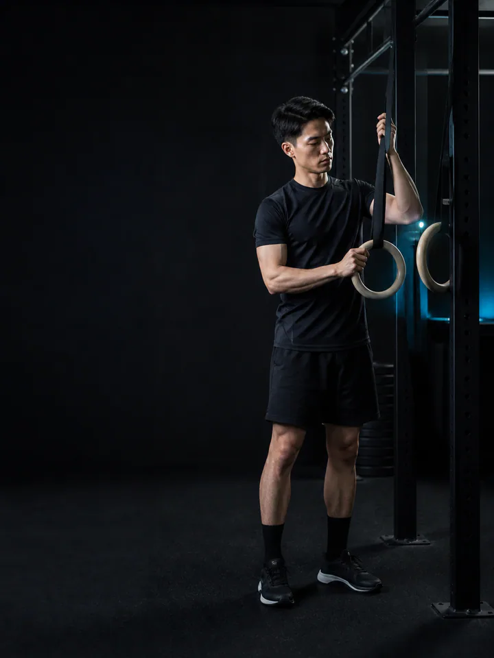 Athlète asiatique dans un univers sportif sombre