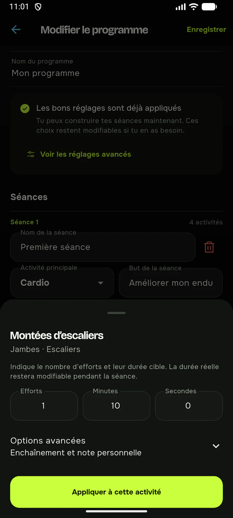 Configuration chronométrée des montées d’escaliers dans Force